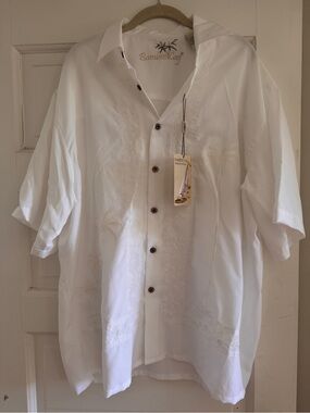 BAMBOO CAY White Short-Sleeve Embroidered Button-Down  #resortwear NWT Cotton
